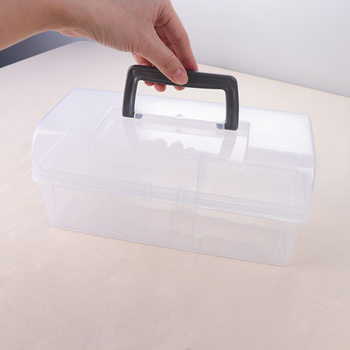 Plastic Double-Layer Portable Art Storage Box Household Transparent Calligraphy Tool Storage Box Portable Tool Box