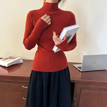 2025 Autumn/Winter New Half-Turtleneck Knitted Base Shirt Slim Fit Elegant Soft Sweater Pullover for Women Trendy