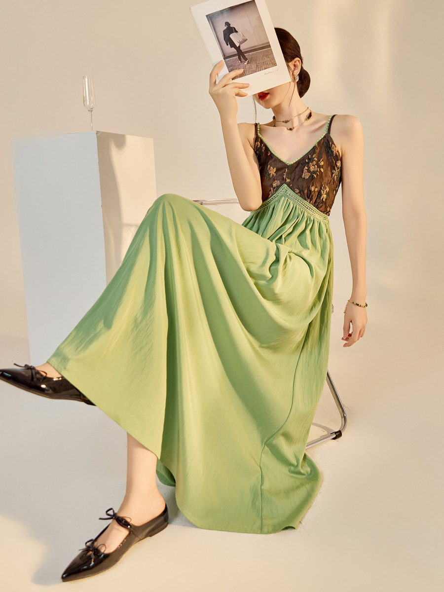 Đầm dây midi nữ dáng suông họa tiết dệt cao cấp