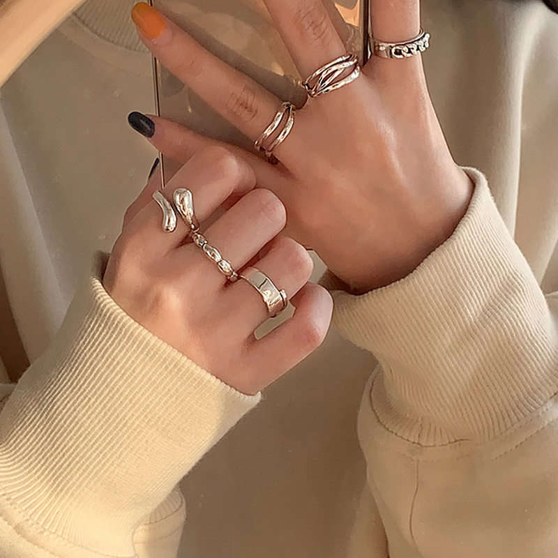 Korean version of the niche design sense 925 sterling silver cold wind ring women do not fade retro heavy ring jewelry wholesale