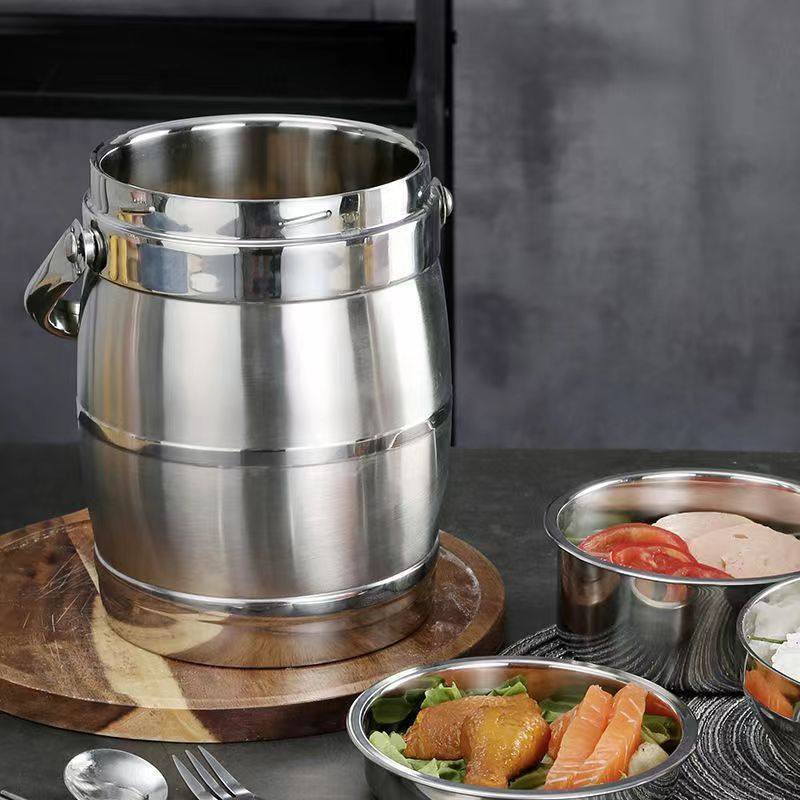 Three-Layer Insulated Stainless Steel Lunch Box, Stainless Steel Pot, Student Office Worker with Meals, Large-Capacity Insulated Bucket