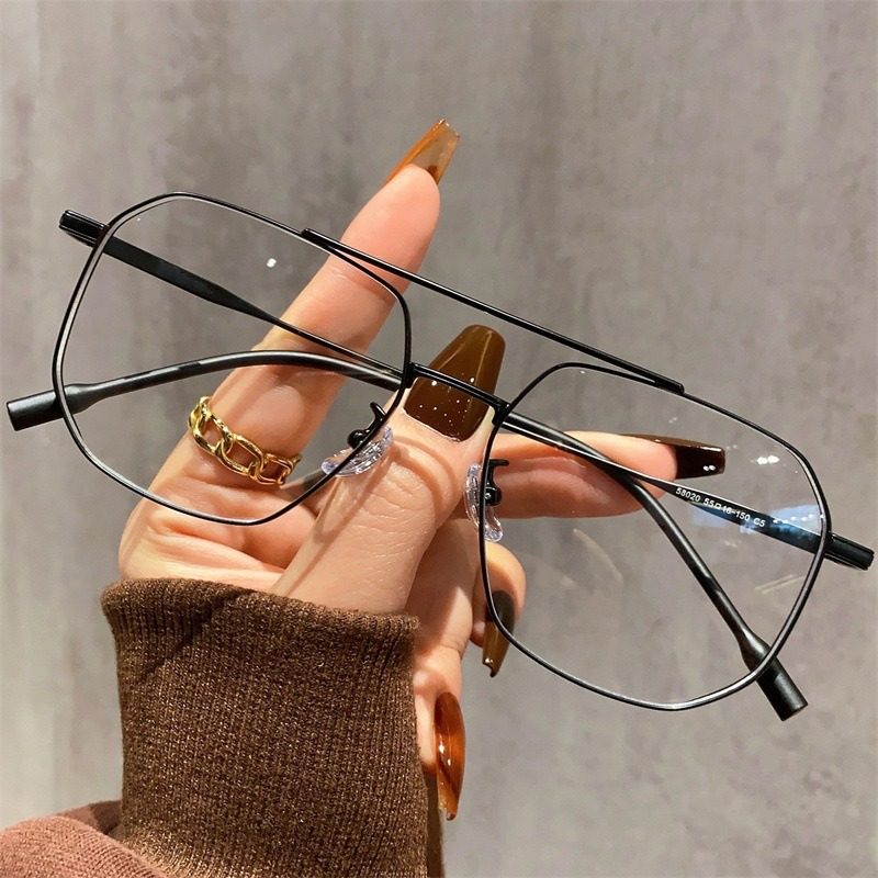 New Double Beam Glasses Frame Pilot's Anti-Blue Light Female Plain Face Big Face Showing Face Small Male Retro Myopic Glasses Frame