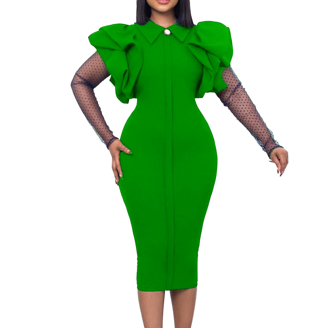 Plus Size Womens Dress Mesh Panel Pleated Design Elegant Office Style Autumn Winter Collection Wholesale Available