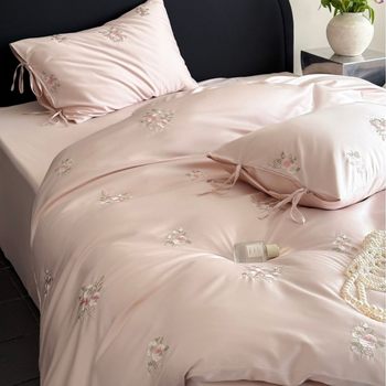 Light Luxury Style Xinjiang Long-Staple Cotton Four-Piece Set with High-Precision Floral Embroider Pure Cotton Splicing Quilt Cover Bedding Green Lemon Color