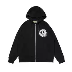 New Autumn and Winter European and American Style Flower Letter Foaming Cardigan Zipper Loose Street Hip-Hop Men's and Women's Hooded Sweater