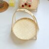 Cooking Tea Around the Stove, Vietnamese Bamboo Basket, Round Single-Layer Small Basket with Handle, Refreshment Fruit Basket, Pastry Tray Creative