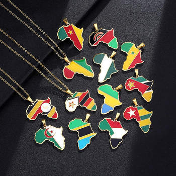 Hip Hop Jewelry Stainless Steel Personality Flag Gold Oil Drop Lockbone Chain Geometric Turkey Country Map Necklace