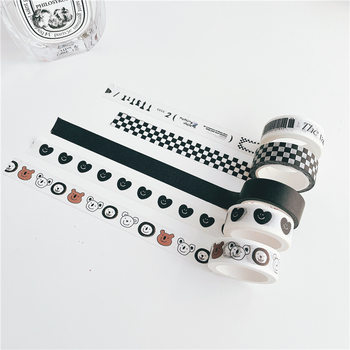 [5 m] Korean ins black and white plaid English hand-painted wind and paper tape decorative hand account material stickers