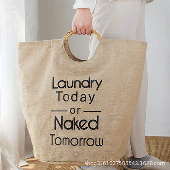 Japanese Style Cotton and Linen Storage Basket Fabric Nordic Style ins Household Large Folding Bamboo Handle Storage Basket for Dirty Clothes Bucket Laundry