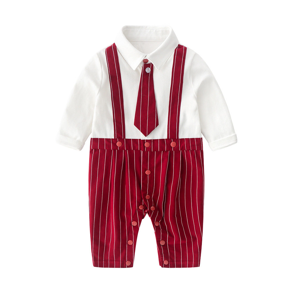 Baby Clothes Spring and Autumn Baby Boy Handsome Gentleman Ha Clothes Newborn One Hundred Days Old Dress Baby One-piece Clothes