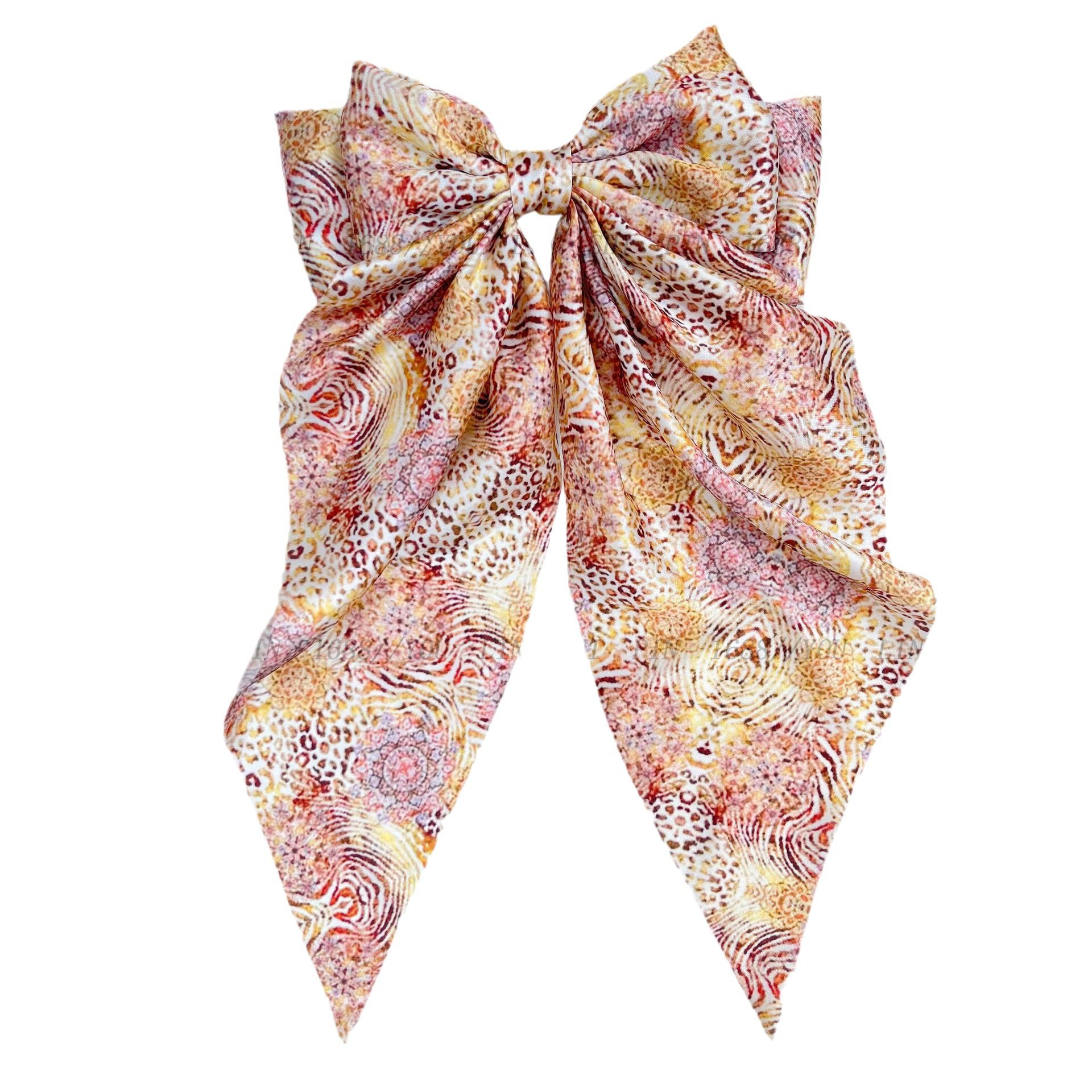 Foreign trade hot selling adult retro printed large ribbon bow hairpin Korean style elegant back head spring clip for women