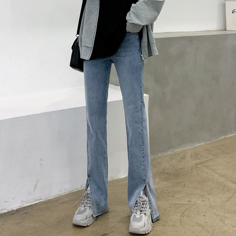 High Waisted Flared Jeans for Women Stretchy Split Hem Wide Leg Slimming Fit Autumn Winter Fashion Wholesale