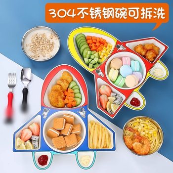 Kindergarten Children's Dinner Plate Food Grade 304 Stainless Steel Dielectric Plate Household Baby's Dinner Plate Supplementary Tableware
