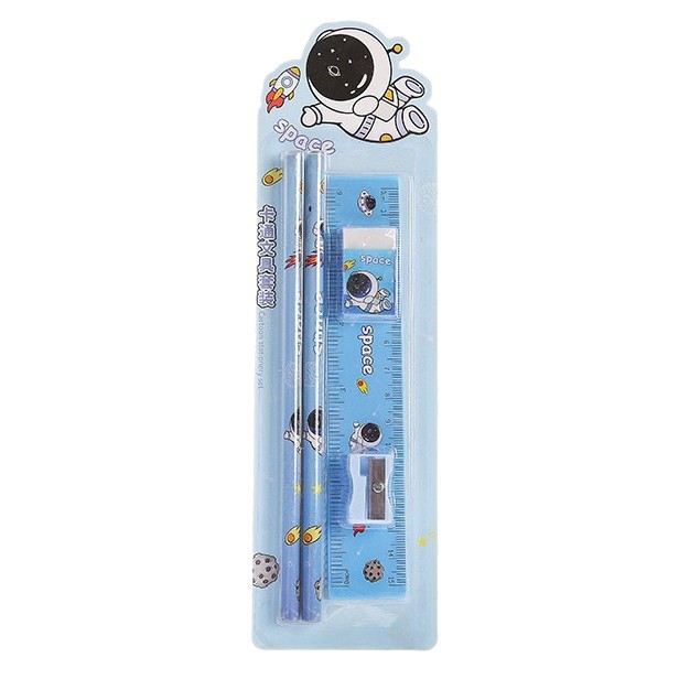 Cartoon Learning Stationery Set Small Gift for Primary School Students Five-Piece Set Pencil Eraser Ruler Learning Supplies Wholesale