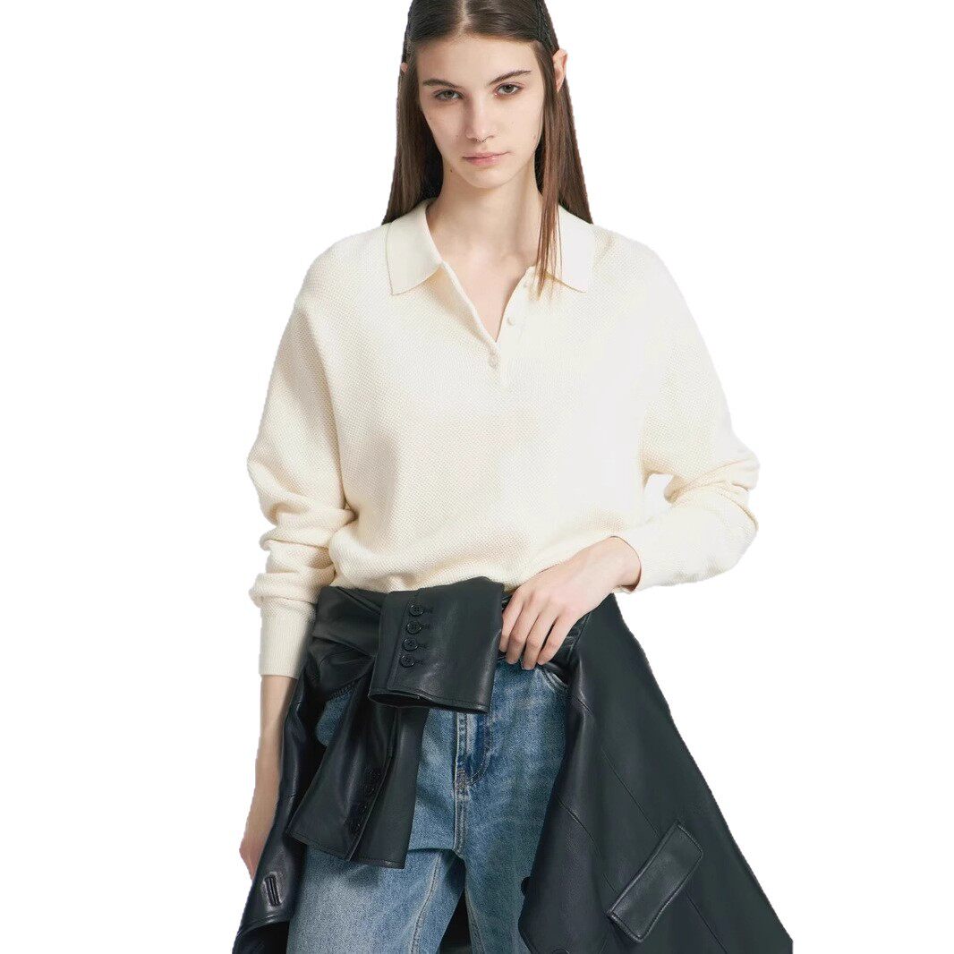 Womens Solid Color Polo Neck Sweater Casual Knit Pullover Versatile Style for Autumn and Winter Wholesale Available
