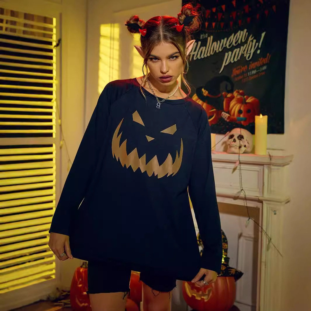 Halloween Printed Long Sleeve Sweatshirt Loose Fit Trendy Design Comfortable Fabric Womens Fashion for Fall
