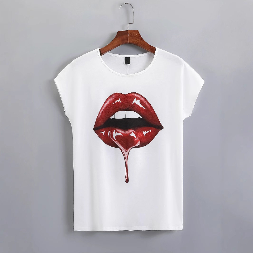 Casual Graphic T Shirt Sexy Lip Print Versatile Style Comfortable Fabric Perfect for Everyday Wear Ready to Ship
