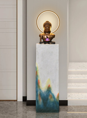 轻奢禅意佛像循环流水加湿器景观落地摆件家居客厅玄关氛围灯装饰