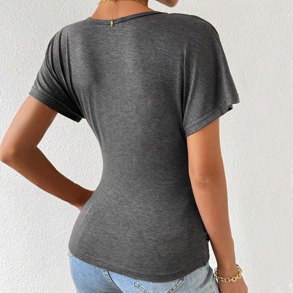 Knit Deep V Neck Top Slimming Waist Ruched Design Sexy Casual Wear for Women Wholesale Available