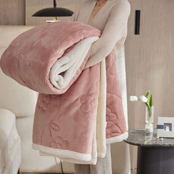 Autumn and winter thickened three-layer cotton blanket milk fleece blanket winter warm lamb fleece blanket double-sided fleece spring and autumn quilt