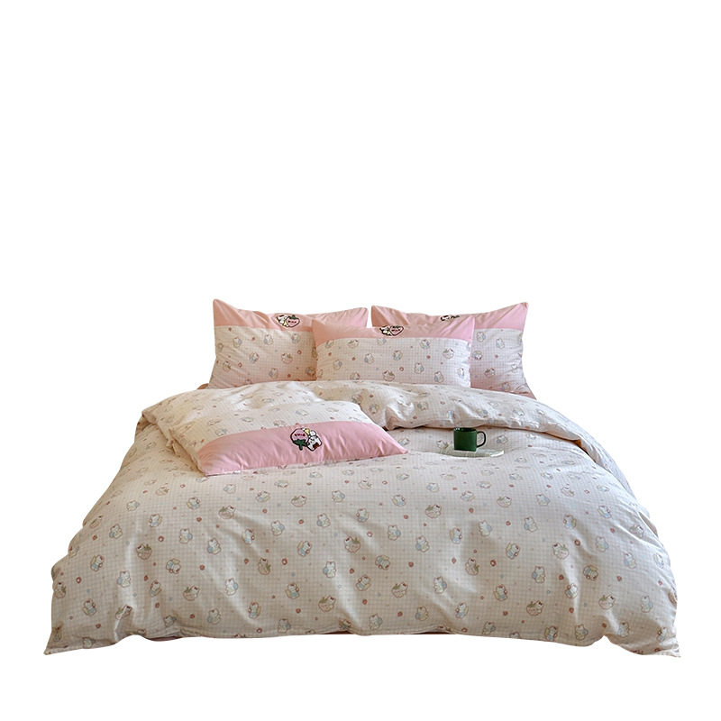Cotton Stitching Process Four-piece Set Exquisite Cartoon Small Embroidery Double Stitching Layered Bedding small size Three-piece Standard Four-piece