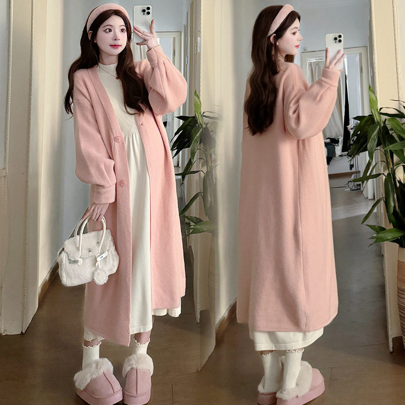 2024 Soft Waxy Knitted Coat Inclusive Great All-match Slim-looking Two-piece Set with Base Skirt