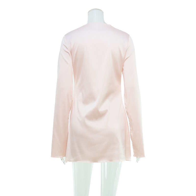 Casual Loose Fit Satin Dress Round Neck Long Sleeve Comfortable Versatile Perfect for Everyday Wear Wholesale