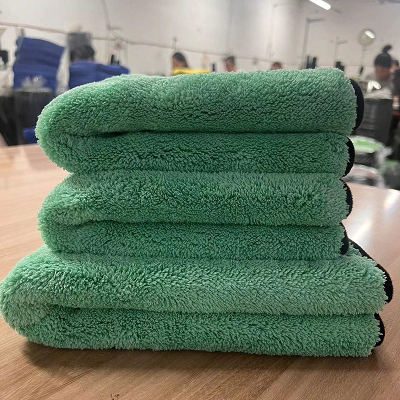 1200g green hair strange water towel wholesale fine fiber absorbent car cloth thick double coral fleece car wash towel