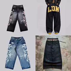 Cross-Border Branded Trendy Washed Ripped Printed Jeans Jaded London Street Hip-Hop Straight-Leg Pants for Women 1