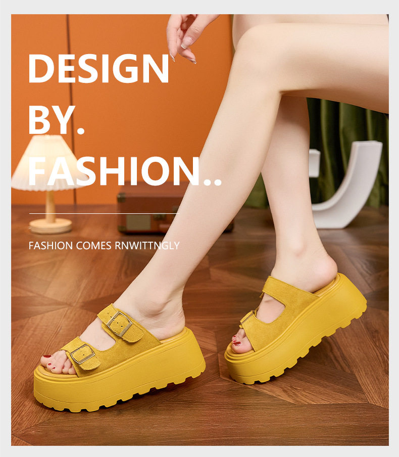 Dép sandal nữ quai chữ V da bò mềm mại phong cách hàng ngày — Lạc đà, Vàng, Mơ chi tiết 13