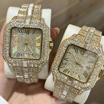 Quartzwatch Cartier-Style Full Diamond Roman Series Men's and Women's Quartz Watch Men's Watch Wholesale Large Dial
