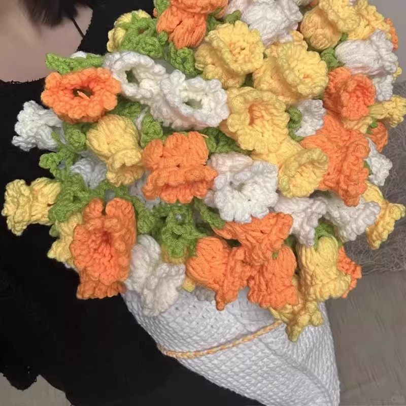 Hand Knitted DIY Rose Bouquet Blanket Material Package Wool Ball Crocheted Flower Blanket Flower Crochet Lily of the Valley Flower