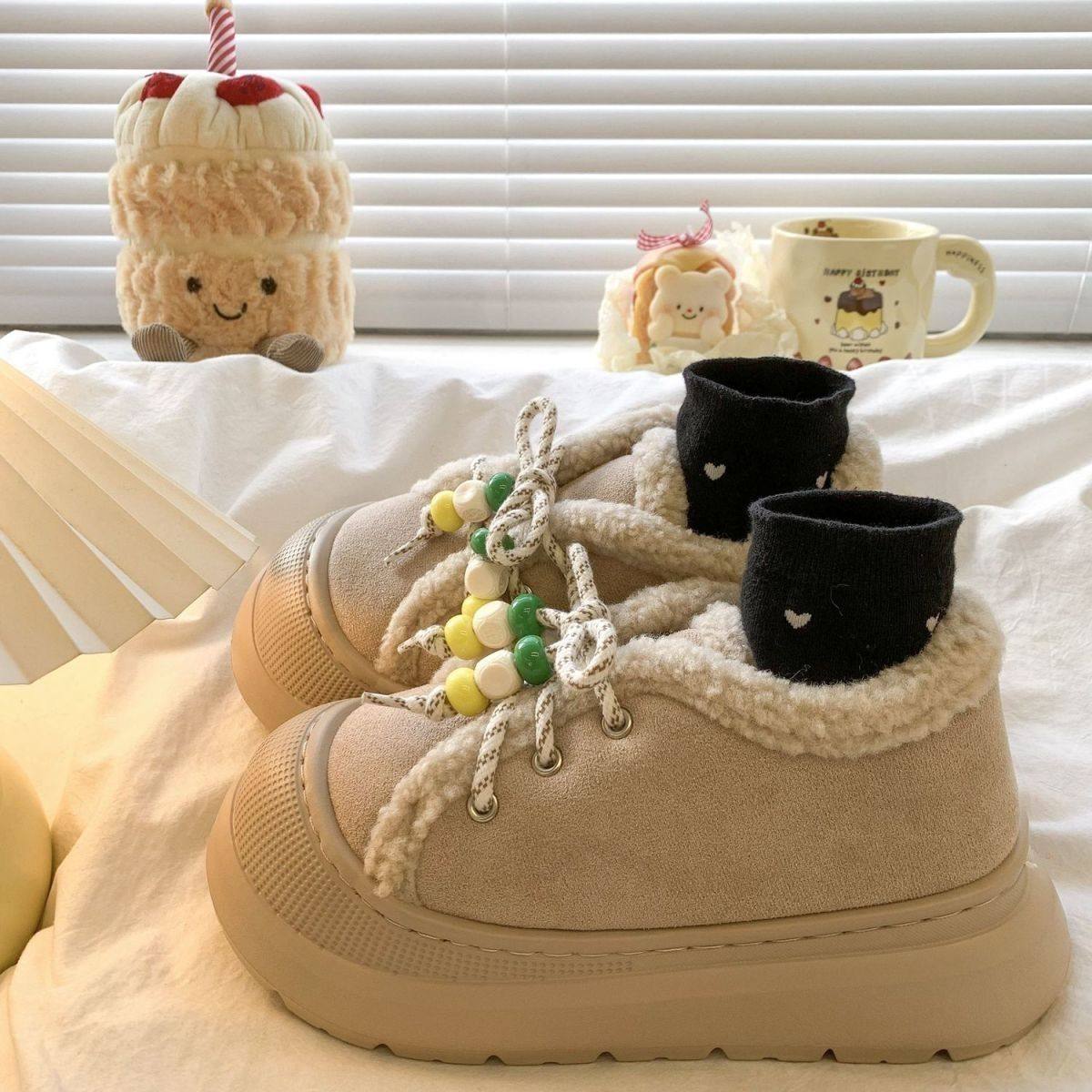 2025 New Autumn and Winter Thick-Soled Korean Style Retro Fur All-In-One Snow Boots for Women Fleece-Lined and Thickeneded Fur Birkenstocks