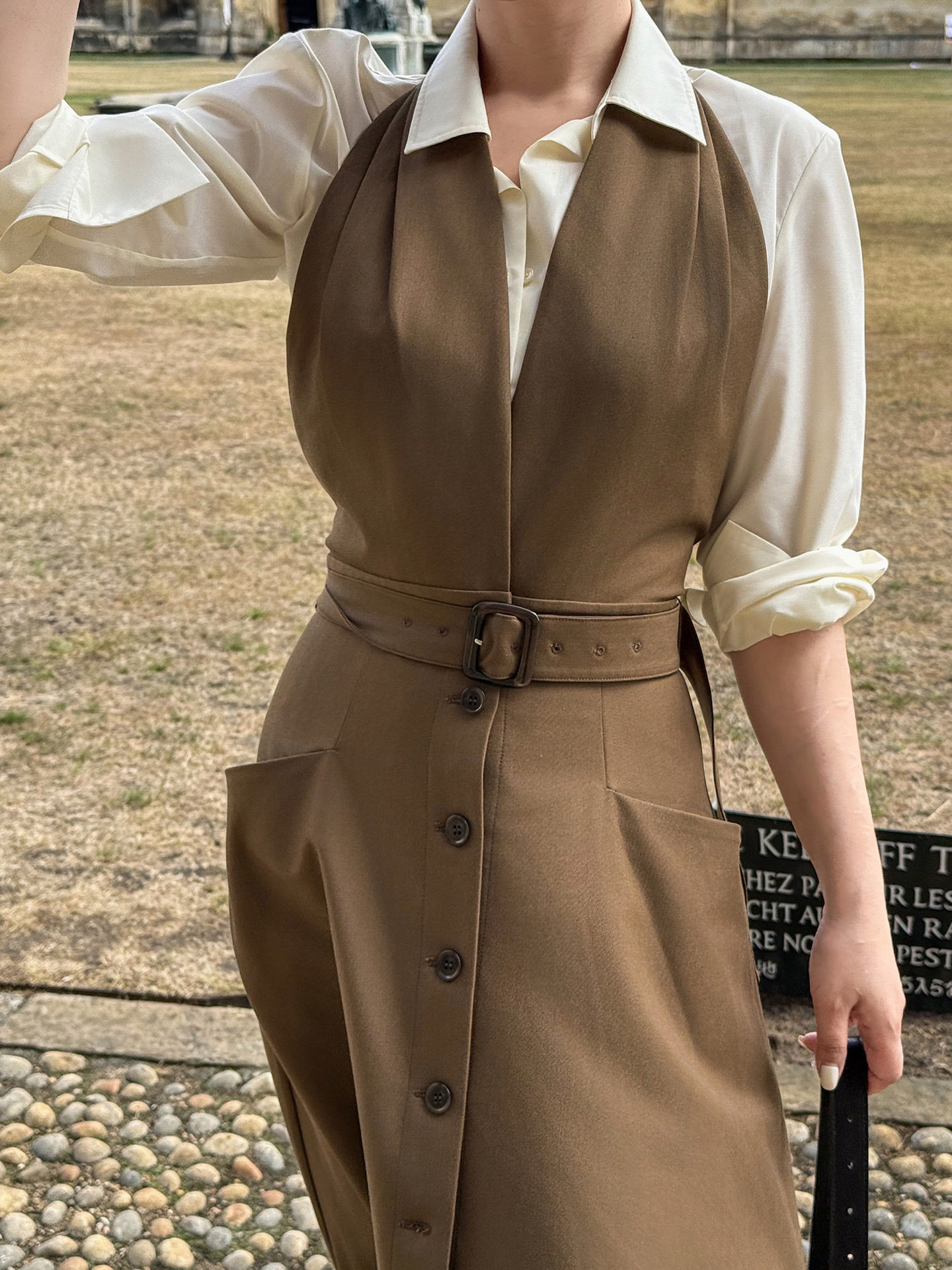 French Splicing Two-Piece Set, Elegant Waist-Cinching Halterneck Dress, Women's Design Slimming Suit, Cross-Border Southeast Asia