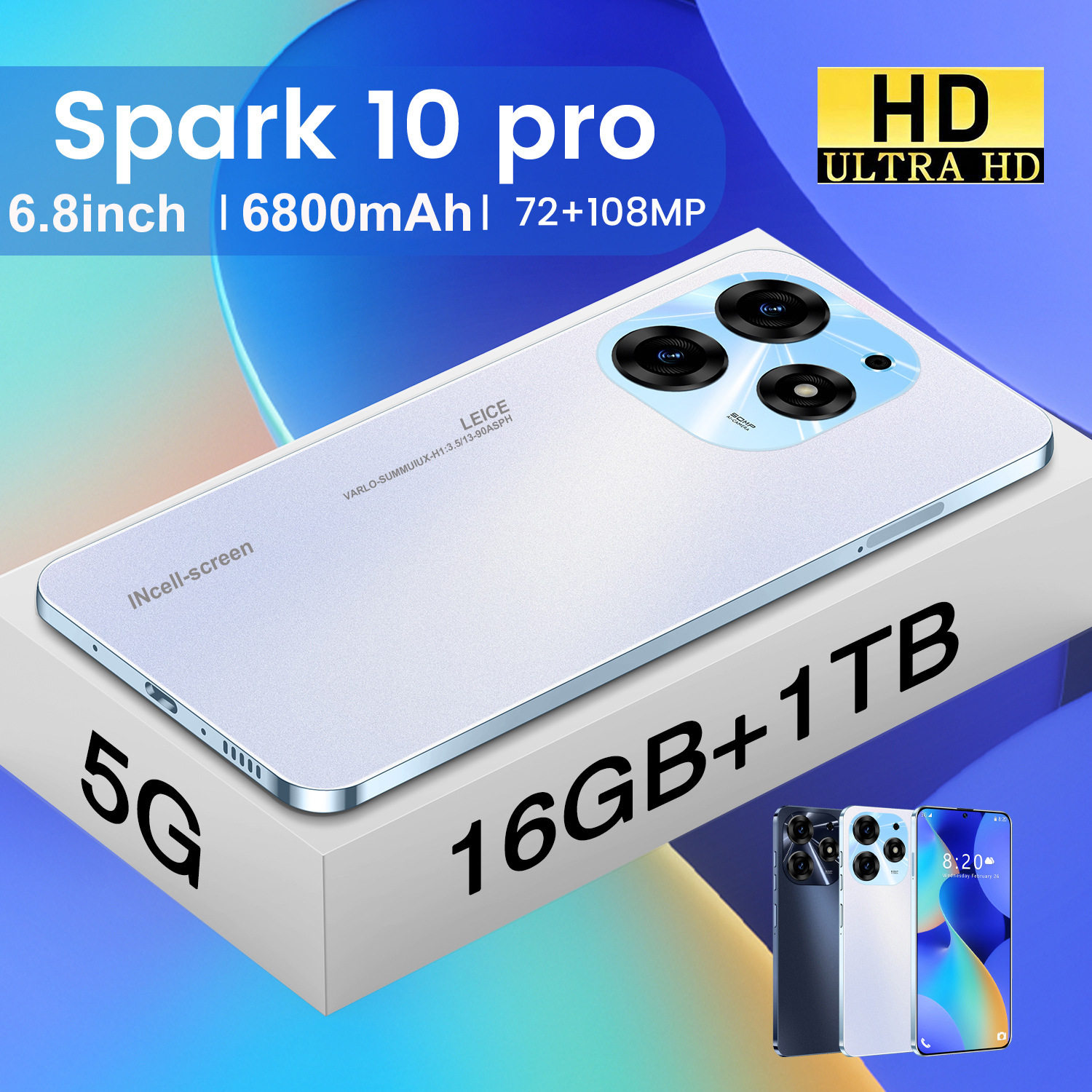 外贸跨境新款Spark 10 Pro 大屏安5G 6.8寸大屏智能手机 直供海外