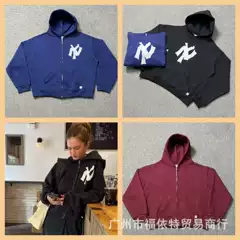 European and American Cross-border Retro AKIMBO Fashion Brand Sweat Printed fleece-lined Zipper Hooded Top Loose Sweat Winter