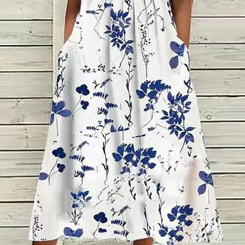 Womens Floral Print A Line Midi Dress Casual Summer Style Available in White Wholesale Sizes S to 3XL