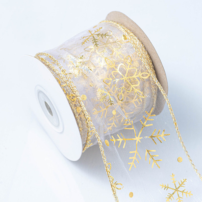 Gilding snow yarn with curved edge iron wire snowflake organza Christmas Decoration ribbon powder silver ribbon bow material