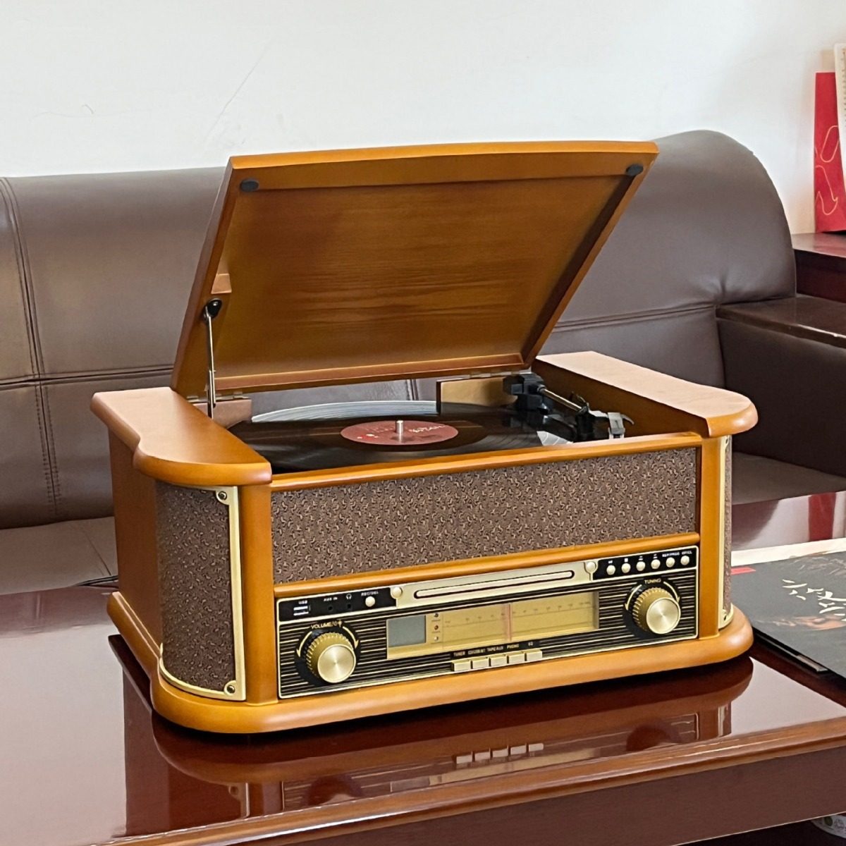 Classic multi-functional desktop vinyl record player classic CD player Bluetooth retro FM radio integrated tape player