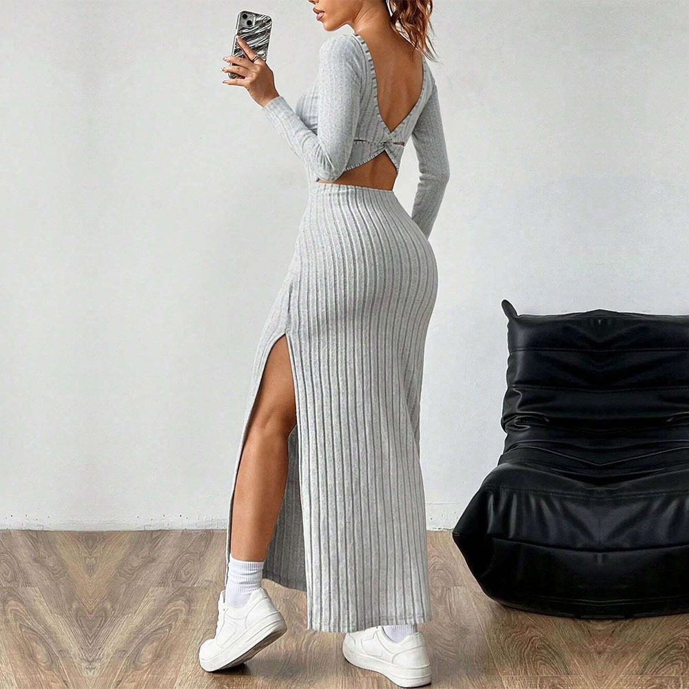 Elegant Womens Dress Minimalist Design Square Neck Long Sleeve Backless Spring Summer Occasion Wholesale