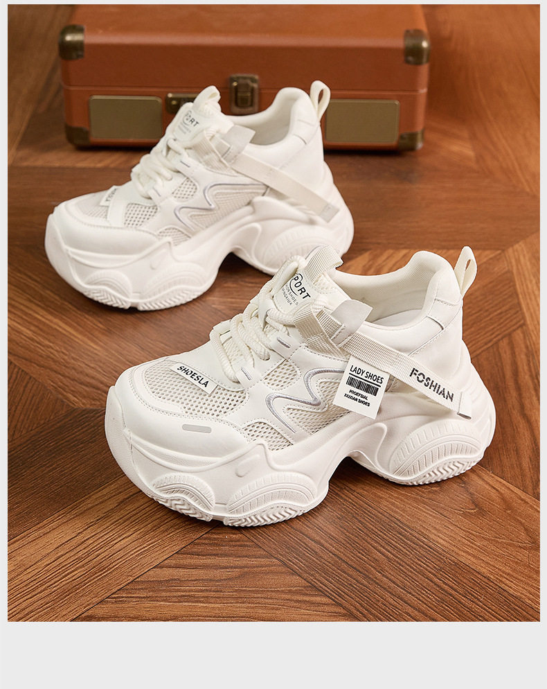 Giày platform nữ đế xuồng mũi tròn lưới thoáng khí, gót siêu cao 8cm — Xám, Len nguyên chất chi tiết 16