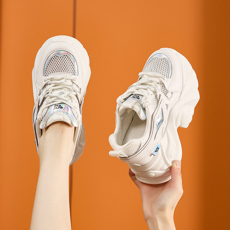 Giày thể thao nữ đế xuồng platform gót siêu cao 8cm — Trắng, Hồng, Vàng gạo, Cam