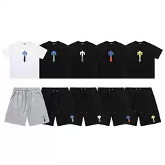 Cross border Trapsta R simple letter printed short sleeved summer versatile loose casual men's and women's shorts T-shirt foreign trade