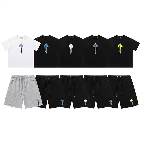 Cross border Trapsta R simple letter printed short sleeved summer versatile loose casual men's and women's shorts T-shirt foreign trade