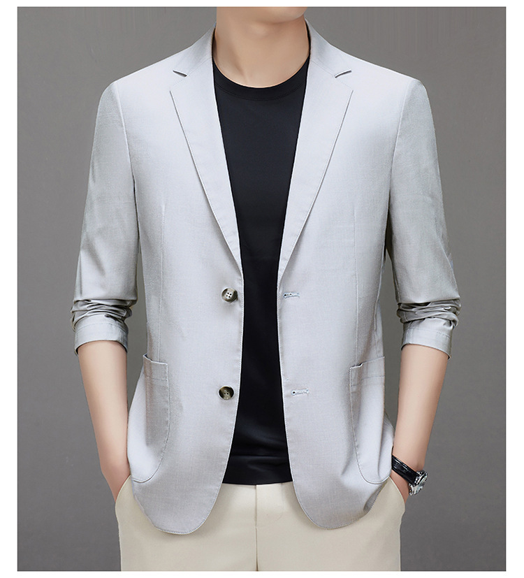Áo blazer nam pha lanh tenxơ mỏng nhẹ không lót thoáng khí dáng ôm — Xám nhạt, Xám tro, Kaki