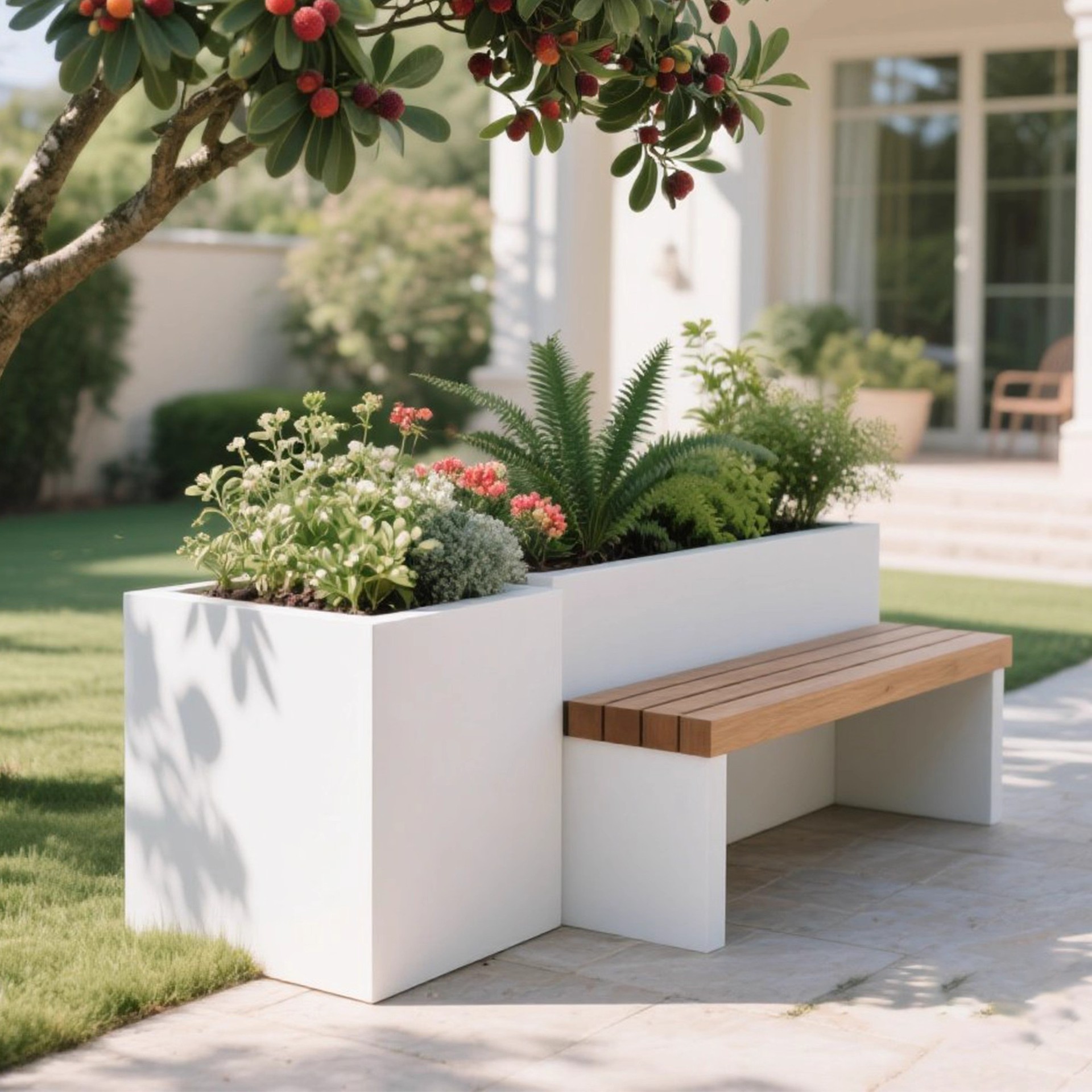 Outdoor Three-Dimensional Flower Box, Plastic-Wood Bench Combination, Planting Box, Park Courtyard, Commercial Street, Wrought Iron Finished Flower Bed, Flower Trough