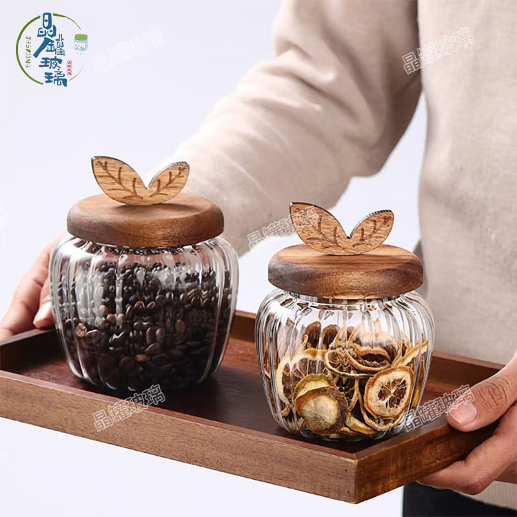 Acacia Wood Glass Tea Cans Homestay Tea Room Scented Tea Candy Sealed Cans Household Snacks Coarse Cereals Storage Bottle