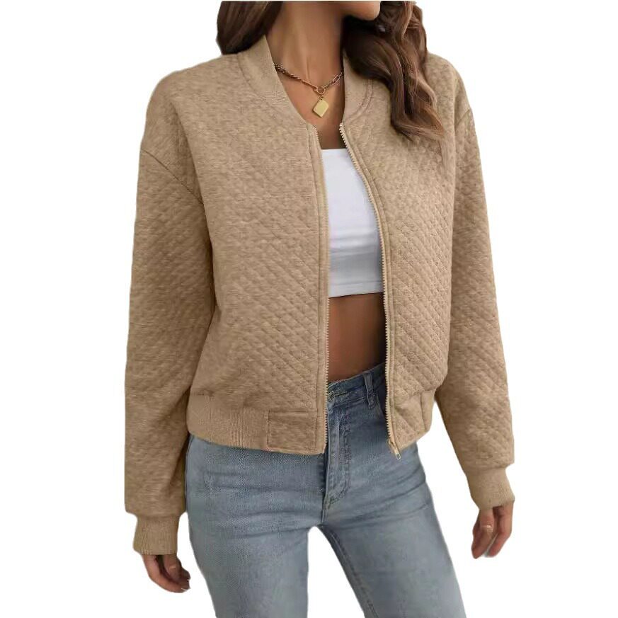 Autumn Long Sleeve Zipper Detail Cardigan Solid Color Lightweight Casual Style Wholesale Available