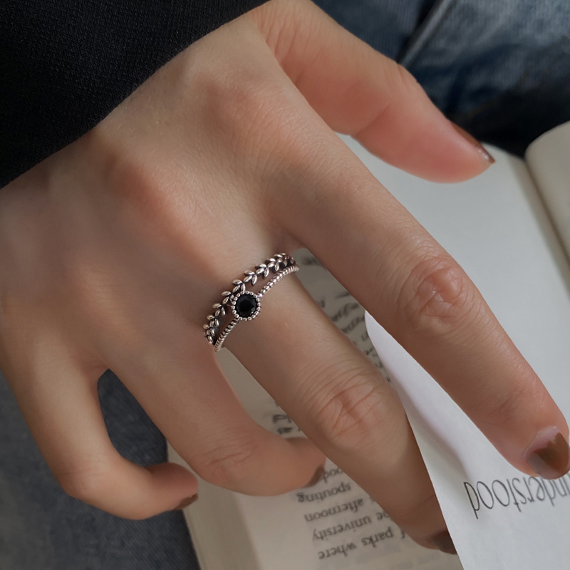 black zircon wheat ear ring female design ins niche ring fas...