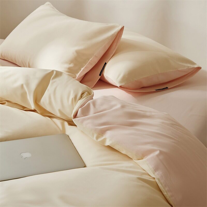 Designer High-Count, High-Density 100S Long-Staple Cotton Pure Cotton Brushed Wide-Brimmed Four-Piece Set of Pure Cotton Pure Color Double Bedding